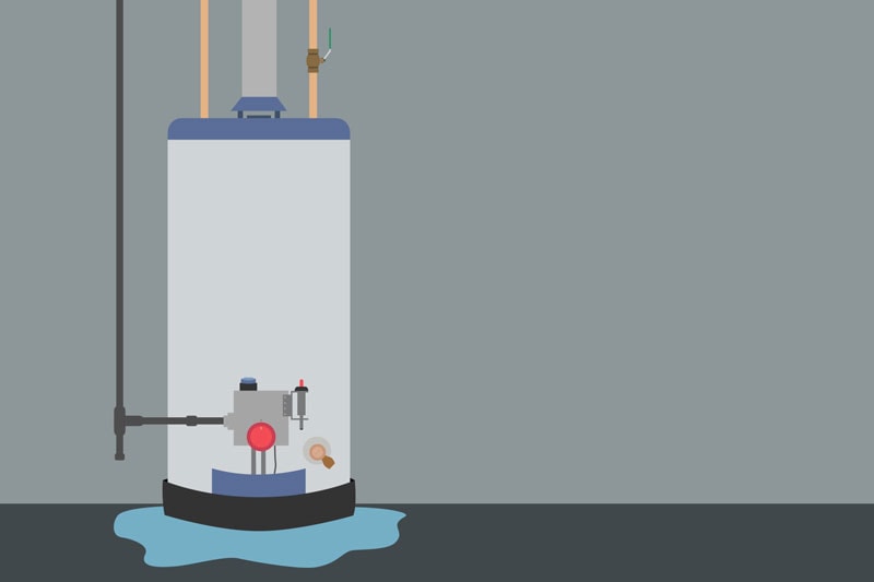 Animated image of a water heater leaking water